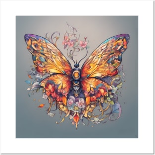 butterfly with flowers and leaves Posters and Art